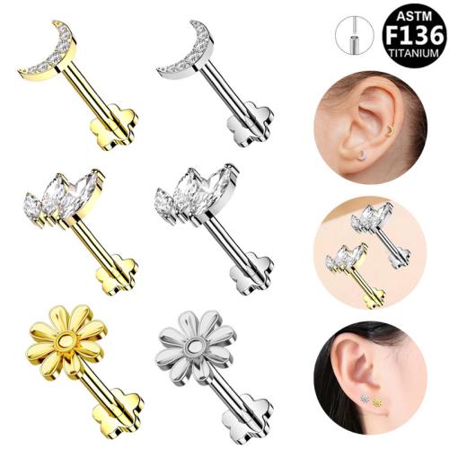 Liga de titânio piercing para orelha, banhado, unissex & Vario tipos a sua escolha & com strass, 6mm, vendido por PC