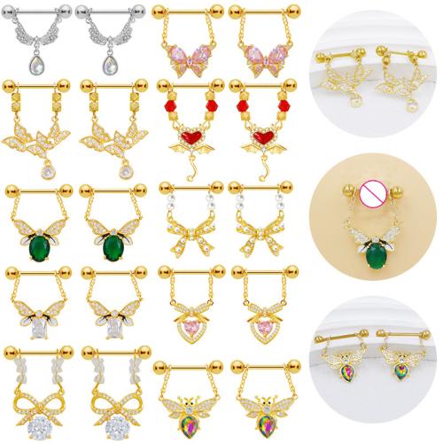 Zinek bradavky kroužek, á, unisex & různé styly pro výběr & s drahokamu, Prodáno By PC