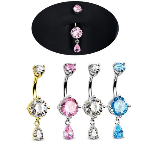 Acier inoxydable 304 anneau de ventre, Placage, unisexe & pavé de micro zircon, plus de couleurs à choisir, belly ring rod size 1.6x10mm, Vendu par PC