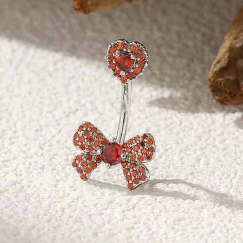 Acier inoxydable 304 anneau de ventre, Noeud papillon, Placage, unisexe & pavé de micro zircon, plus de couleurs à choisir, belly ring rod size 1.6x10mm, Vendu par PC