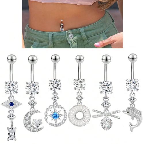 Anneau de ventre en laiton, unisexe & styles différents pour le choix & pavé de micro zircon, belly ring rod size 1.6x10mm, Vendu par PC