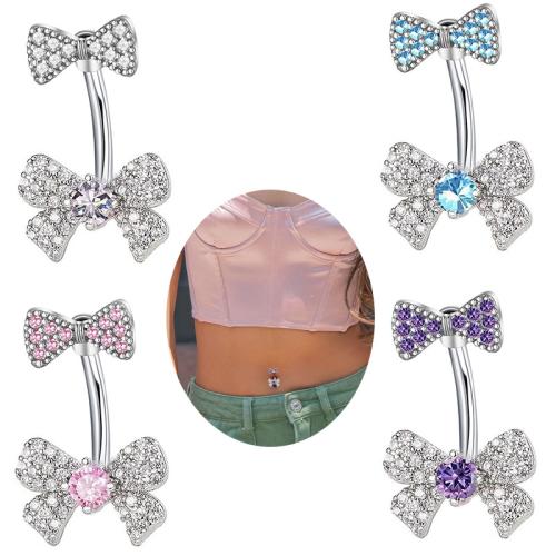 Acier inoxydable 304 anneau de ventre, Noeud papillon, unisexe & pavé de micro zircon, plus de couleurs à choisir, belly ring rod size 1.6x10mm, Vendu par PC