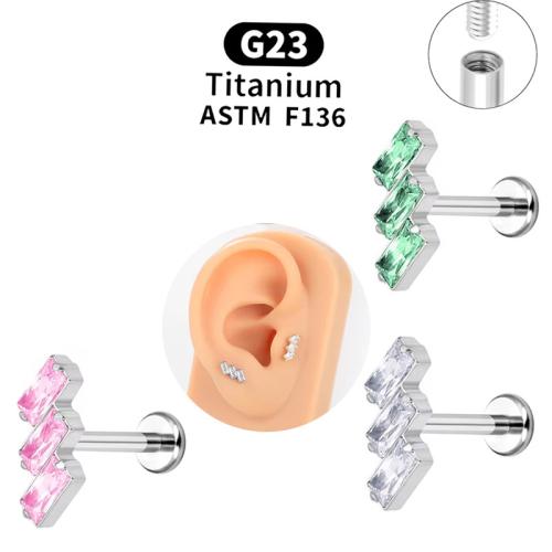 Titanium Alloy Lip Piercing Stud with Copper Alloy Geometrical Pattern plated Unisex & micro pave cubic zirconia Sold By PC