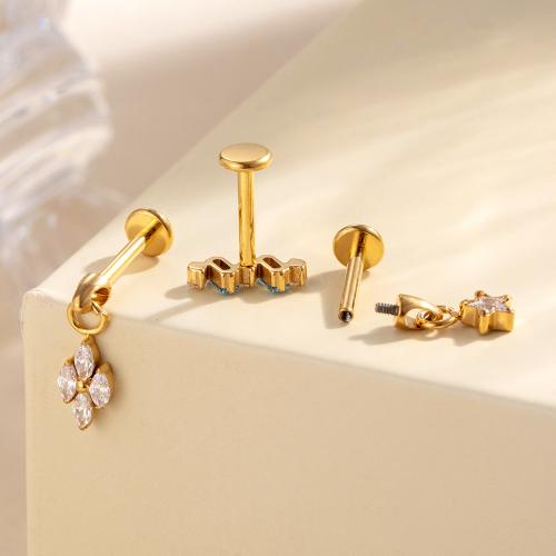 Lega di titanio orecchino piercing, placcato color oro, gioielli di moda & Micro spianare cubic zirconia, nessuno, Venduto da PC