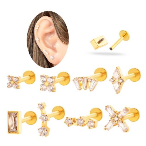 Lega di titanio orecchino piercing, placcato color oro, gioielli di moda & Micro spianare cubic zirconia, nessuno, Venduto da PC