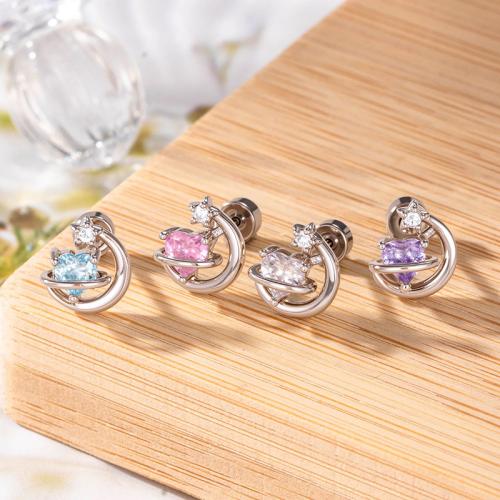 Stainless Steel Ear Piercing Jewelry Titanium Steel with Brass gold color plated fashion jewelry & micro pave cubic zirconia Sold By PC