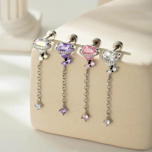 Stainless Steel Ear Piercing Jewelry Titanium Steel with Brass gold color plated fashion jewelry & micro pave cubic zirconia Sold By PC