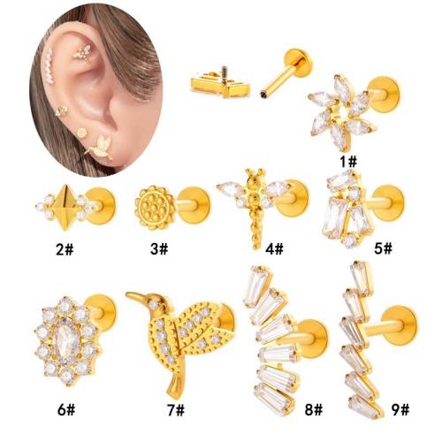 Lega di titanio orecchino piercing, placcato color oro, gioielli di moda & Micro spianare cubic zirconia, nessuno, Venduto da PC
