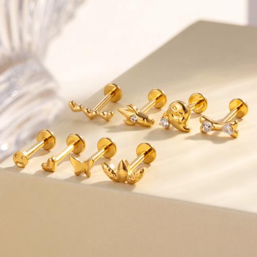 Lega di titanio orecchino piercing, placcato color oro, gioielli di moda & Micro spianare cubic zirconia, nessuno, Venduto da PC