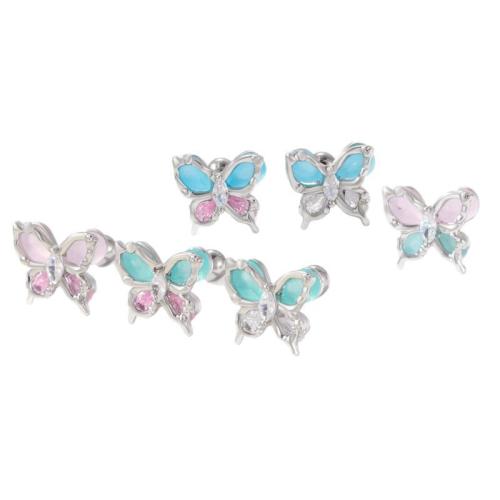 Nerezová ocel Ear Piercing šperky, Titanium ocel, barva pozlacený, módní šperky & micro vydláždit kubické zirkony, více barev na výběr, Prodáno By PC