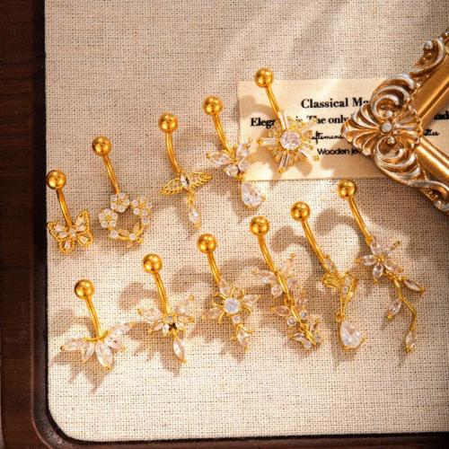 Stainless Steel Belly Ring Titanium Steel with Brass gold color plated fashion jewelry & micro pave cubic zirconia Sold By PC