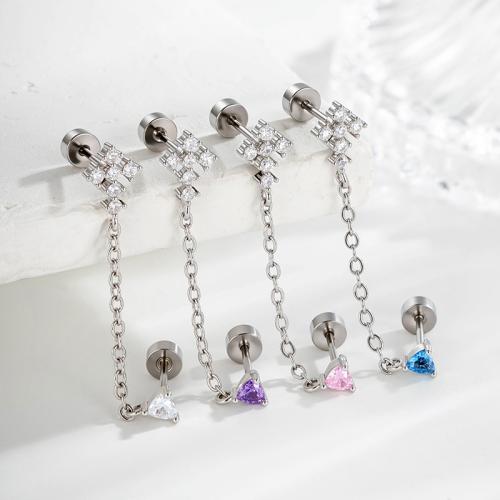 Stainless Steel Ear Piercing Jewelry Titanium Steel with Brass gold color plated fashion jewelry & micro pave cubic zirconia Sold By PC