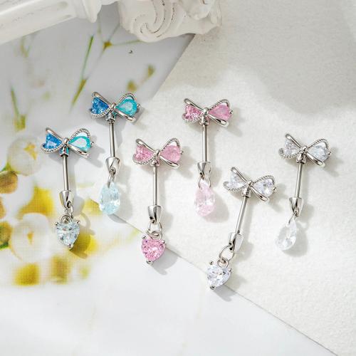 Stainless Steel Ear Piercing Jewelry Titanium Steel with Brass gold color plated fashion jewelry & micro pave cubic zirconia Sold By PC