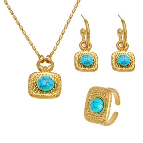 ensemble de bijoux turquoise, Acier inoxydable 304, avec turquoise, Placage, différents matériaux pour le choix & styles différents pour le choix & pour femme, doré, Vendu par PC