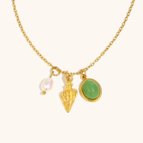 Stainless Steel Jewelry Necklace 304 Stainless Steel with Plastic & Plastic Pearl 18K gold plated fashion jewelry & for woman Sold By PC
