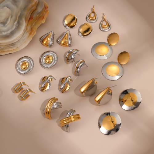 Boucle d'oreille de gaujon en acier inoxydable, Acier inoxydable 304, Placage, styles différents pour le choix & pour femme & deux tons, Vendu par paire