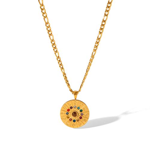 Stainless Steel Chain Sweter Naszyjnik, Stal nierdzewna 304, Powlekane, biżuteria moda & dla kobiety & z kamieniem, złoty, sprzedane przez PC