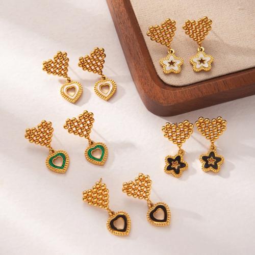 Edelstahl Tropfen Ohrring, 304 Edelstahl, mit Acryl, plattiert, verschiedene Stile für Wahl & für Frau & hohl, goldfarben, verkauft von Paar