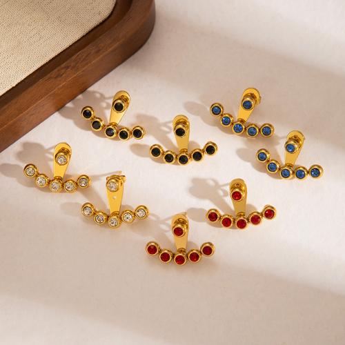 Boucle d'oreille de gaujon en acier inoxydable, Acier inoxydable 304, Placage de couleur d'or, bijoux de mode & pour femme & avec strass, plus de couleurs à choisir, Vendu par paire