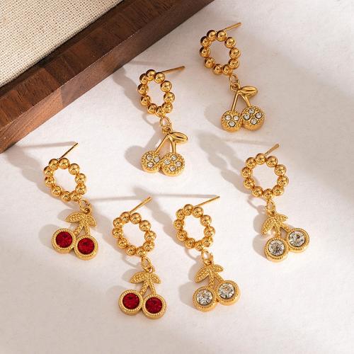 Edelstahl Tropfen Ohrring, 304 Edelstahl, plattiert, verschiedene Stile für Wahl & für Frau & mit Strass & hohl, goldfarben, verkauft von Paar