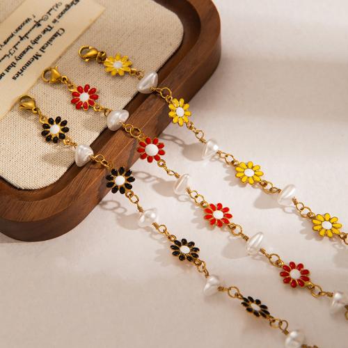 Bijoux bracelet en acier inoxydable, Acier inoxydable 304, avec perle de plastique, Placage de couleur d'or, bijoux de mode & pour femme & émail, plus de couleurs à choisir, Vendu par PC