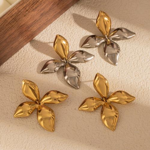 Boucle d'oreille de gaujon en acier inoxydable, Acier inoxydable 304, fleur, Placage, bijoux de mode & pour femme, plus de couleurs à choisir, Vendu par paire