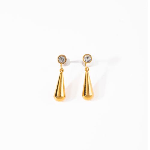 Edelstahl Tropfen Ohrring, 304 Edelstahl, plattiert, Modeschmuck & Micro pave Zirkonia & für Frau, goldfarben, verkauft von Paar