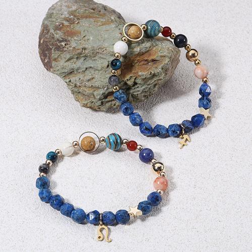 Bracelets de pierres précieuses, Acier inoxydable 304, avec Pierre naturelle, 12 Signes du Zodiaque, Placage, bijoux de mode, plus de couleurs à choisir, 12mm, Vendu par 19 cm brin