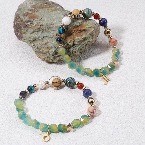 Bracelets de pierres précieuses, Acier inoxydable 304, avec Pierre naturelle, 12 Signes du Zodiaque, Placage, bijoux de mode, plus de couleurs à choisir, 6-8mm, Vendu par 19 cm brin