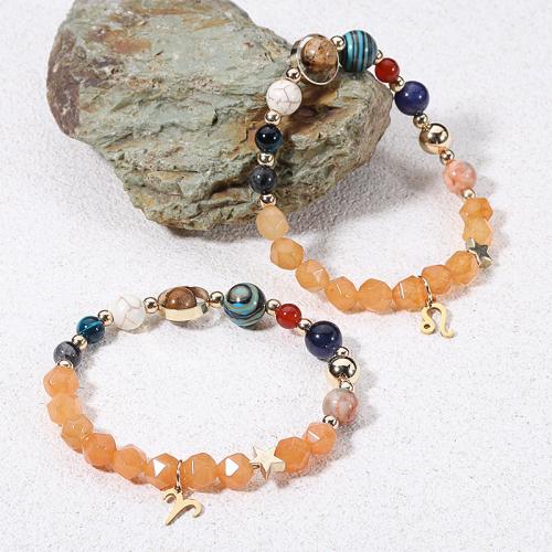 Bracelets de pierres précieuses, Acier inoxydable 304, avec pierre gemme, 12 Signes du Zodiaque, Placage, bijoux de mode, plus de couleurs à choisir, 6-8mm, Vendu par 19 cm brin