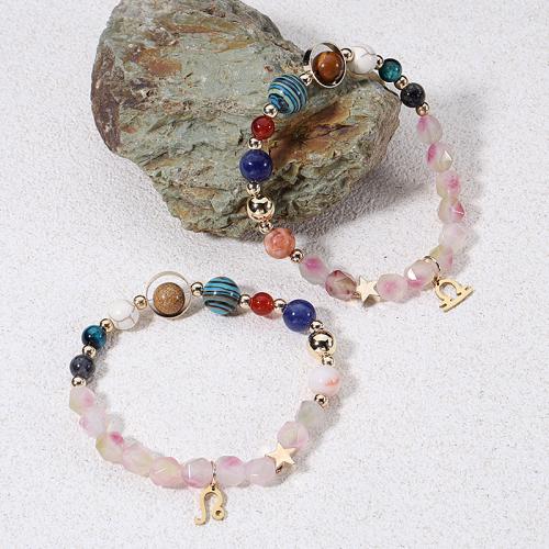 Bracelets de pierres précieuses, Acier inoxydable 304, avec pierre gemme, 12 Signes du Zodiaque, Placage, bijoux de mode, plus de couleurs à choisir, 6-8mm, Vendu par 19 cm brin