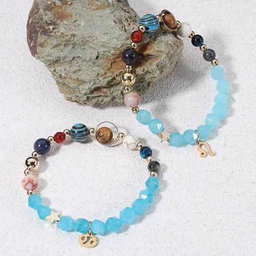 Bracelets de pierres précieuses, Acier inoxydable 304, avec pierre gemme, 12 Signes du Zodiaque, Placage, bijoux de mode, plus de couleurs à choisir, 6-8mm, Vendu par 19 cm brin