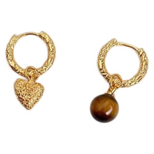 Mosaz Leverback náunice, s Tygří oko, módní šperky, smíšené barvy, nikl, olovo a kadmium zdarma, 11.60x21mm, Prodáno By Pair