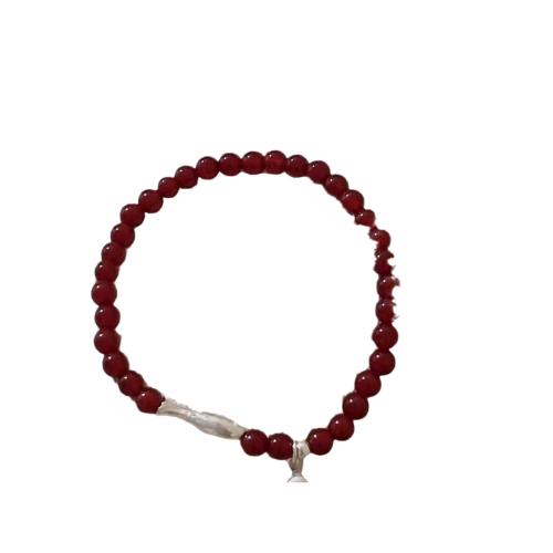 Bracelets en Agate rouge, avec perle de plastique & laiton, Placage, bijoux de mode, couleurs mélangées, 5mm, Vendu par PC