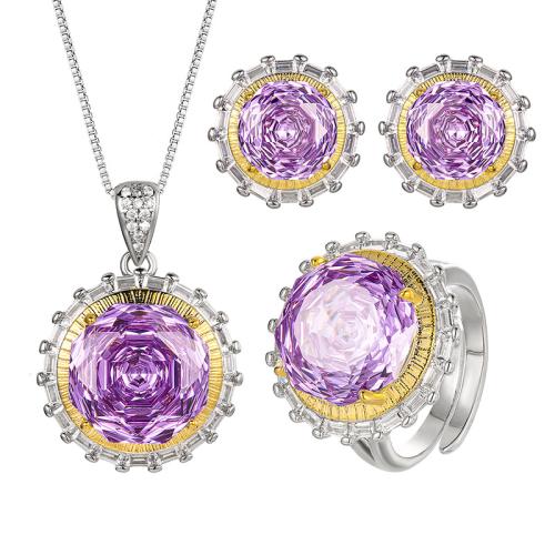 Strass-Schmuck-Sets, Messing, mit kubischer Zirkonia, mit Verlängerungskettchen von 5cm, verschiedene Stile für Wahl & für Frau & mit Strass, Länge 45 cm, verkauft von PC