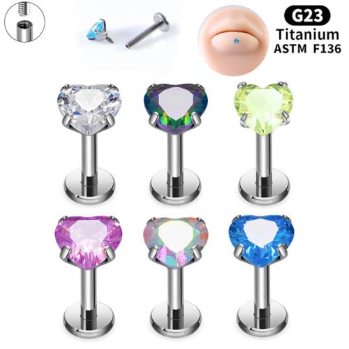 Titanium Alloy Lip Piercing Stud Heart Unisex & with cubic zirconia Sold By PC