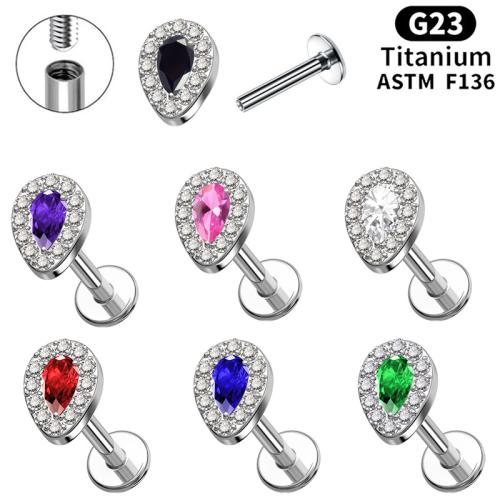 Titanium Alloy Lip Piercing Stud with Copper Alloy Horse Eye Unisex & micro pave cubic zirconia Sold By PC