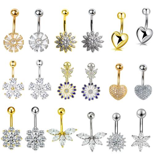 Acier inoxydable 304 anneau de ventre, Placage, unisexe & styles différents pour le choix & pavé de micro zircon, belly ring rod size 1.6x10mm, Vendu par PC