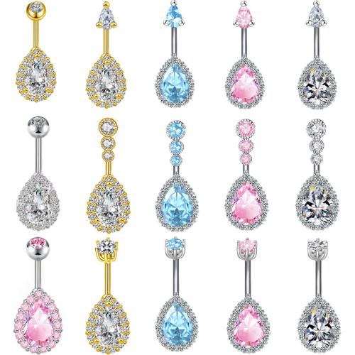 304 Stainless Steel Belly Ring plated Unisex & micro pave cubic zirconia 28mm Sold By PC