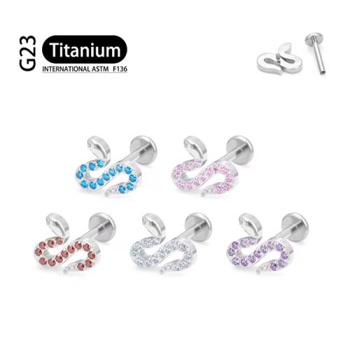 Titanium Alloy Lip Piercing Stud with Copper Alloy Snake plated Unisex  & micro pave cubic zirconia Sold By PC