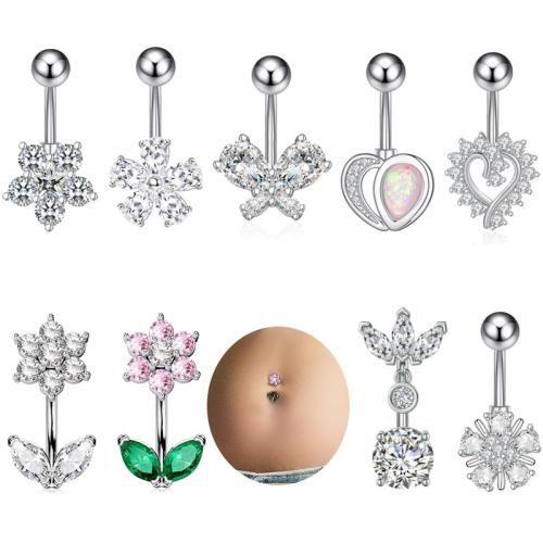 Acier inoxydable 304 anneau de ventre, Placage, unisexe & styles différents pour le choix & pavé de micro zircon, belly ring rod size 1.6x10mm, Vendu par PC