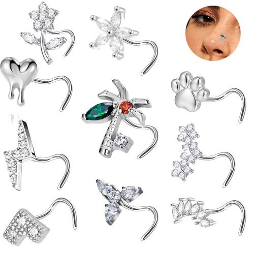 304 rustfrit stål Næse Piercing Smykker, Unisex & forskellige stilarter for valg & Micro Pave cubic zirconia, rod size 0.8x7mm, Solgt af PC