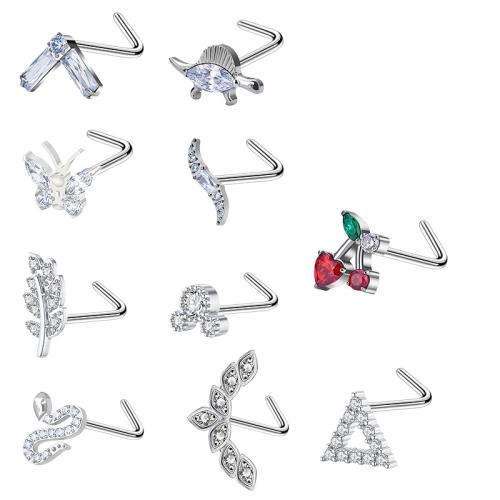 Aço inoxidável 304 Jóia Piercing do nariz, unissex & Vario tipos a sua escolha & micro pavimento em zircônia cúbica, L rod size 0.8x7mm, vendido por PC