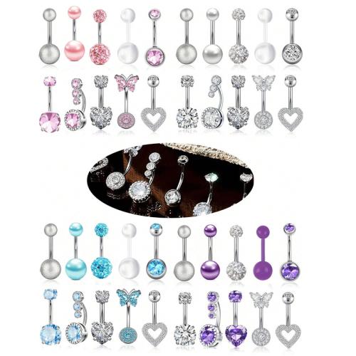 304 Edelstahl Bauchnabelpiercing, mit Kunststoff Perlen, plattiert, 10 Stück & unisex & Micro pave Zirkonia, keine, belly ring rod size 1.6x10mm, verkauft von setzen
