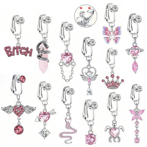 Acier inoxydable 304 anneau de ventre, Placage, unisexe & styles différents pour le choix & pavé de micro zircon, belly ring length 25-50mm, Vendu par PC