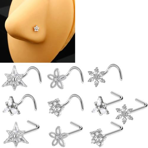 Aço inoxidável 304 Jóia Piercing do nariz, unissex & Vario tipos a sua escolha & micro pavimento em zircônia cúbica, rod size 0.8x7mm, vendido por PC