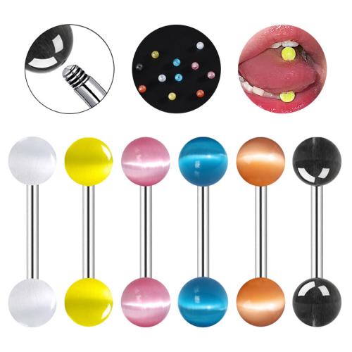 Acryl Zungering, mit 304 Edelstahl, rund, poliert, unisex & Imitation Katzen Auge & verschiedene Größen vorhanden, keine, verkauft von PC