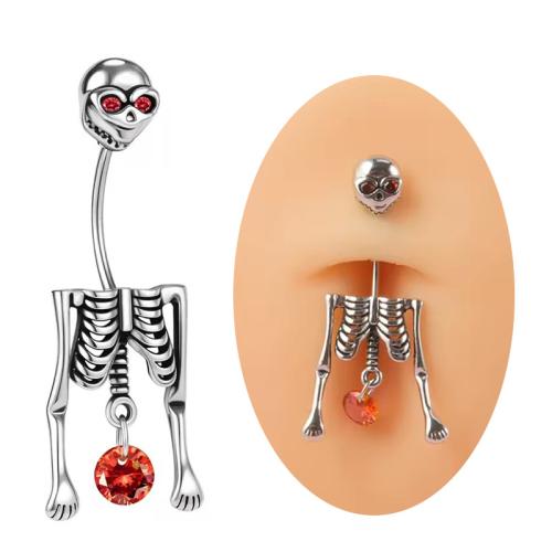 304 Edelstahl Bauchnabelpiercing, Schädel, Design für Halloween & unisex & mit Strass, verkauft von PC