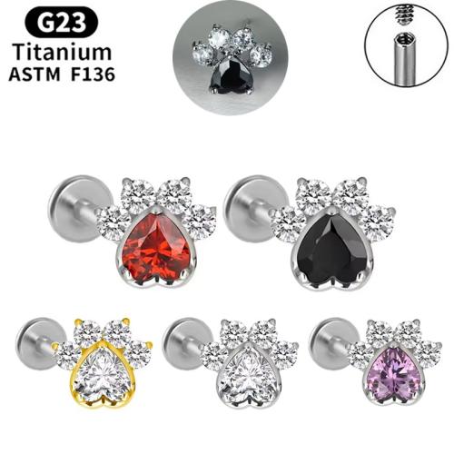 Titanium Alloy Lip Piercing Stud with Copper Alloy Claw polished Unisex & micro pave cubic zirconia Sold By PC