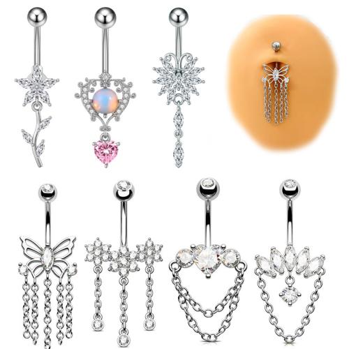 Acier inoxydable 304 anneau de ventre, unisexe & styles différents pour le choix & pavé de micro zircon, belly ring rod size 1.6x10mm, Vendu par PC